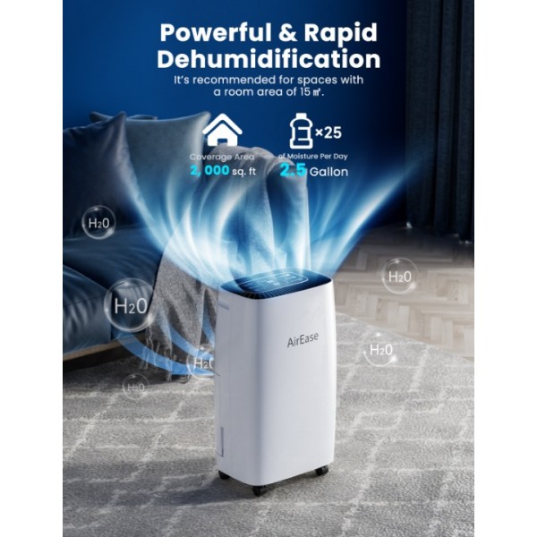 12L/Day Dehumidifiers for Home, Powerful Dehumidifier with Digital Humidity Display & Control, 2.5L Water Tank & Drainage Hose, Childlock, 24H Timer Ideal for Damp, Condensation and Laundry Drying